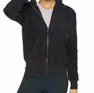 Andrew Marc Womens Cozy Sherpa Full Zip Jacket In Black