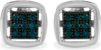 House of Brilliance Silver Rose Blue Diamond Square Stud Earring in White at Nordstrom