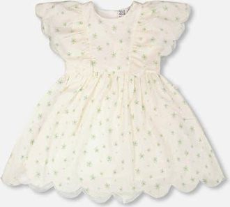 Deux par Deux Jacquard Short Sleeve Printed Flowers Dress in White Printed Flowers at Nordstrom, Size 18M