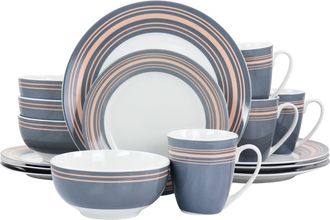 Gibson Home Silver Wind 16 Piece Fine Ceramic Dinnerware Set in Grey and Pink