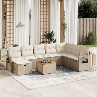 vidaXL Set De Sof&aacute;s De Jard&iacute;n 9 Pzas Con Cojines Rat&aacute;n Sint&eacute;tico Beige Vidaxl