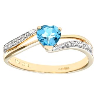 Diamant L'éternel Womens Ladies 9ct Yellow Gold Diamond and Heart Blue Topaz Ring - Size J