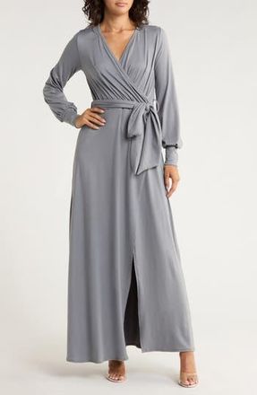 Go Couture Long Sleeve Wrap Maxi Dress in Fossil at Nordstrom Rack, Size X-Large