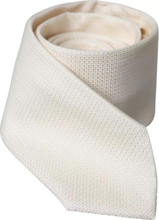 Dolce & Gabbana Mens Silk Necktie Woven Pattern - Ivory - One Size