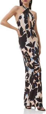 AFRM Genie Printed Cutout Halter Jersey Maxi Dress in Shadow Floral at Nordstrom Rack, Size X-Large
