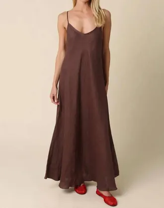 Olivaceous Linen Slip Maxi Dress In Brown