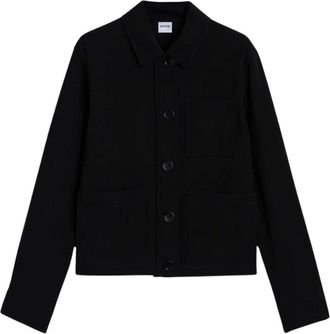 Aspesi Jassen, Dames, Zwart, S, Polyester, Boxy Jacket in Cr&ecirc;pe Cady