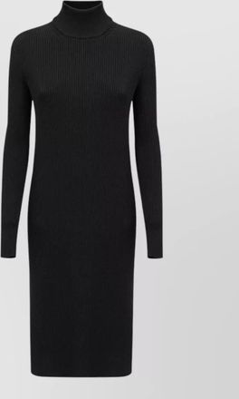 Bottega Veneta wool ribbed slim-fit midi mock-neck long-sleeve dress