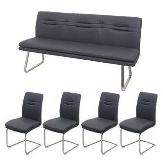 Hhg Set Panca Con 4x Sedie A Slitta Sala Pranzo Soggiorno Cucina Hhg 930 Tessuto Acciaio Inox, Grigio 180cm