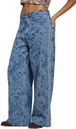 adidas Originals Paisley Print Straight Leg Jeans in Medium Vintage/light Denim at Nordstrom, Size 26