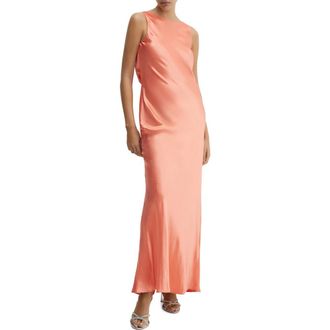 Mango Draped Back Satin Maxi Dress in Bright Red at Nordstrom Rack, Size 10