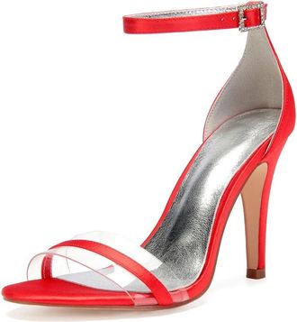 Generic Wedding Bridal Shoes Womens Bridal Stiletto Ankle Strap High Heels Prom Party Dress Open Toe Heels Sandals 10.5Cm,red,3 UK