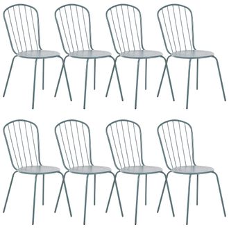 Beliani Beliani - Conjunto De 8 Sillas De Jard&iacute;n De Metal Azul Claro Respaldo Alto Resistente Al &Oacute;xido Moderno Calvi
