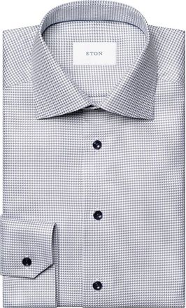 Eton Contemporary Fit Houndstooth Dress Shirt in Navy at Nordstrom, Size 15