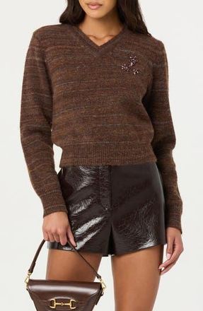 ASTR the Label Dasia Embellished V-Neck Sweater in Brown at Nordstrom Rack, Size X-Small