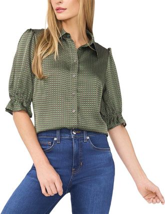CeCe by Cynthia Steffe Cece Balloon Smocked Cuff Button Down