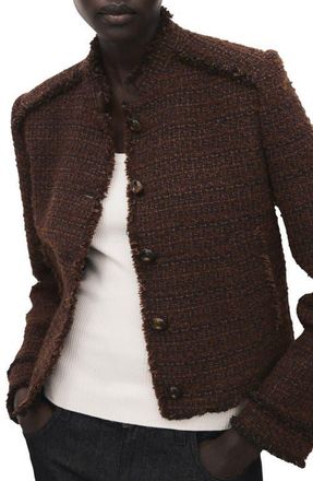 Mango Fray Tweed Jacket in Brown at Nordstrom, Size X-Small