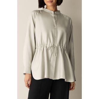 Eileen Fisher Silk Mandarin Collar Shirt with Tie in Plstr at Nordstrom, Size Medium