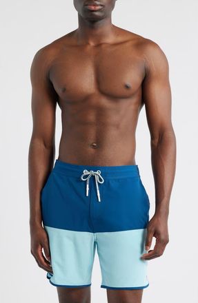 Johnnie-O Tully Colorblock Swim Trunks in Sport Navy at Nordstrom, Size Xx-Large
