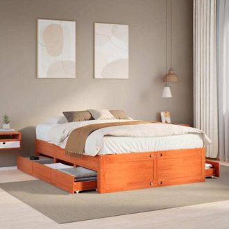 vidaXL Cama Con Cajones Sin Colch&oacute;n Madera Maciza Marr&oacute;n 150x200 Cm Vidaxl