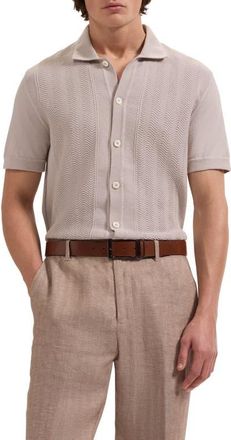 Bugatchi Short Sleeve Cardigan in Limestone at Nordstrom, Size Xxx-Large