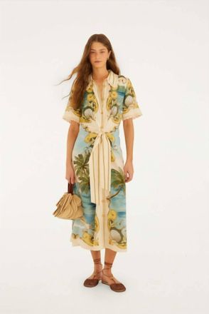 Farm Rio Collared Midi Dress In Royal Sea Multicolor