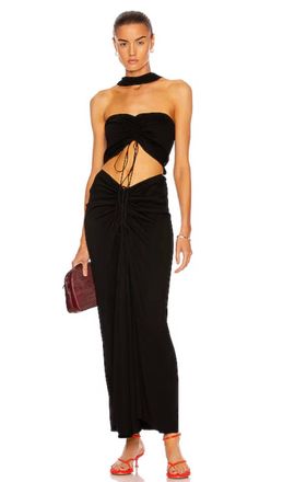 CHRISTOPHER ESBER Reversed Halter Disconnect Ruched Dress In Black