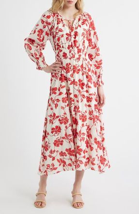 Rails Matia Floral Long Sleeve Cotton Maxi Dress in Red Jasmine at Nordstrom, Size Xx-Small