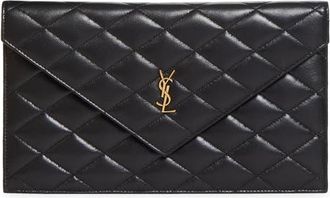 Saint Laurent Paris Diamond Quilt Pouch in Noir at Nordstrom