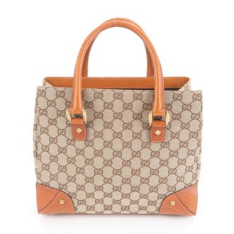 Gucci Brown Orange Gg Canvas Leather Tote Bag (Pre-Owned)