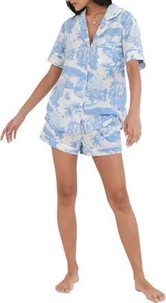 Desmond & Dempsey Print Cotton Short Pajamas in Loxodonta Blue at Nordstrom, Size X-Large