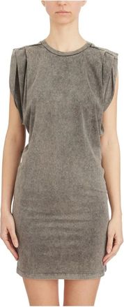 Dondup Kleedjes, Dames, Grijs, S, Katoen, Jurk met ronde hals
