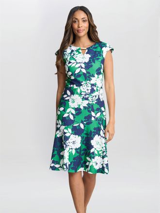 Gina Bacconi Womens Gracey Floral Cap-Sleeve Dress - Green - Size 18 UK