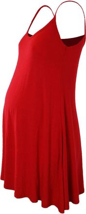 Janisramone Womens Ladies New Sleeveless Plain Floaty Flare Strappy Maternity Camisole Swing Dress Long Top Red