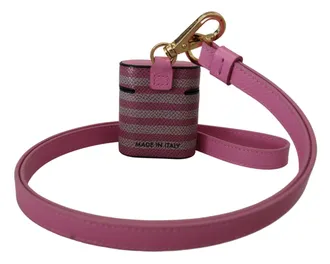 Dolce & Gabbana Pink Black Leather Strap Gold Metal Logo Airpods Case Accessory