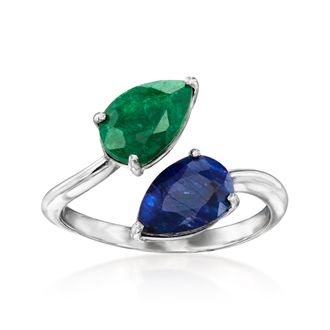 Ross-Simons Sapphire and. Emerald Toi Et Moi Ring in Sterling Silver