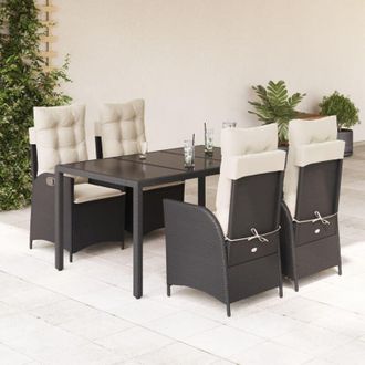 vidaXL Set De Muebles Jard&iacute;n 5 Pzas Con Cojines Rat&aacute;n Sint&eacute;tico Negro Vidaxl