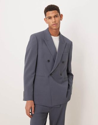Asos Giacca da abito doppiopetto regular fit blu