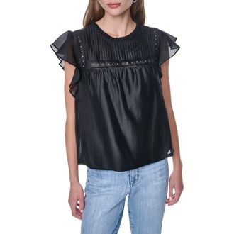 DKNY Studded Pintuck Top in Black at Nordstrom, Size Xx-Small