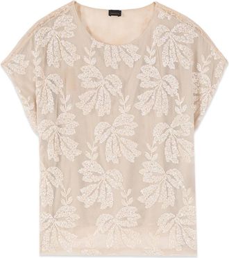 Oltre Geborduurde blouse met kant - Dames - Blouses - Beige - XS - Polyester - Overhemden