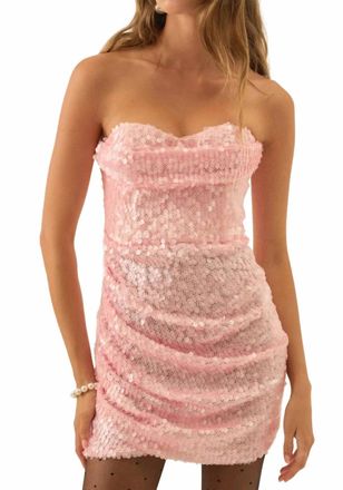 For Love & Lemons Elysian Strapless Sequin Mini Dress In Pink