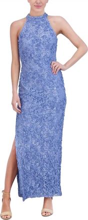 Jessica Howard Embellished Lace Halter Gown In Blue Sequins