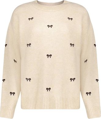 Geisha Pullover met strik-borduring - Dames - Truien - Beige - Maat: L Acryl