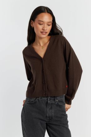 Chinti and Parker Chocolate Wool-Cashmere Cropped Cardigan