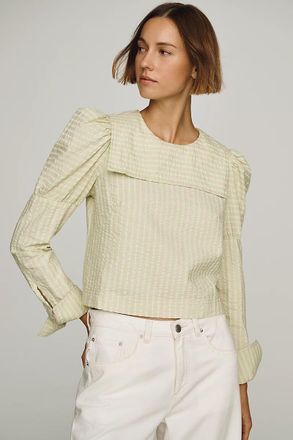 Maeve Puff-Sleeve Seersucker Blouse