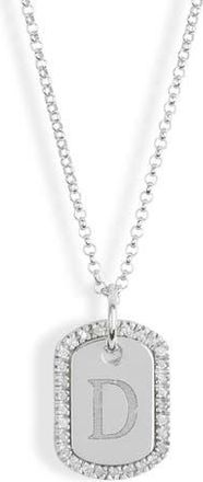 Meshmerise Diamond Initial Dog Tag Pendant Necklace in White-D at Nordstrom Rack