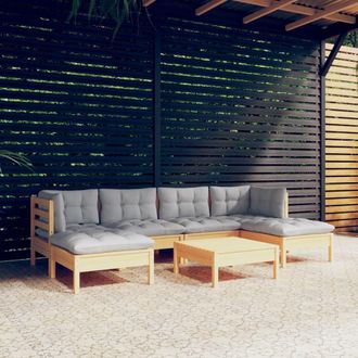 vidaXL Juego De Muebles De Jard&iacute;n 7 Pzas Y Cojines Madera Pino Gris Vidaxl
