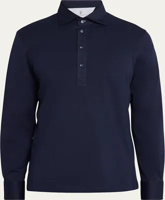 Brunello Cucinelli Mens Cotton Jersey Long-Sleeve Polo Shirt