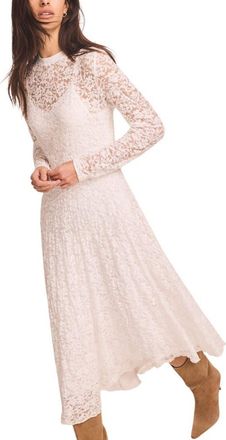 Mint Velvet Lace Full Asymmetric Midi Dress in Ivory at Nordstrom, Size X-Large