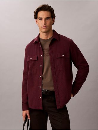 Calvin Klein Mens Melange Flannel Classic Button-Down Shirt - Purple - 2XL